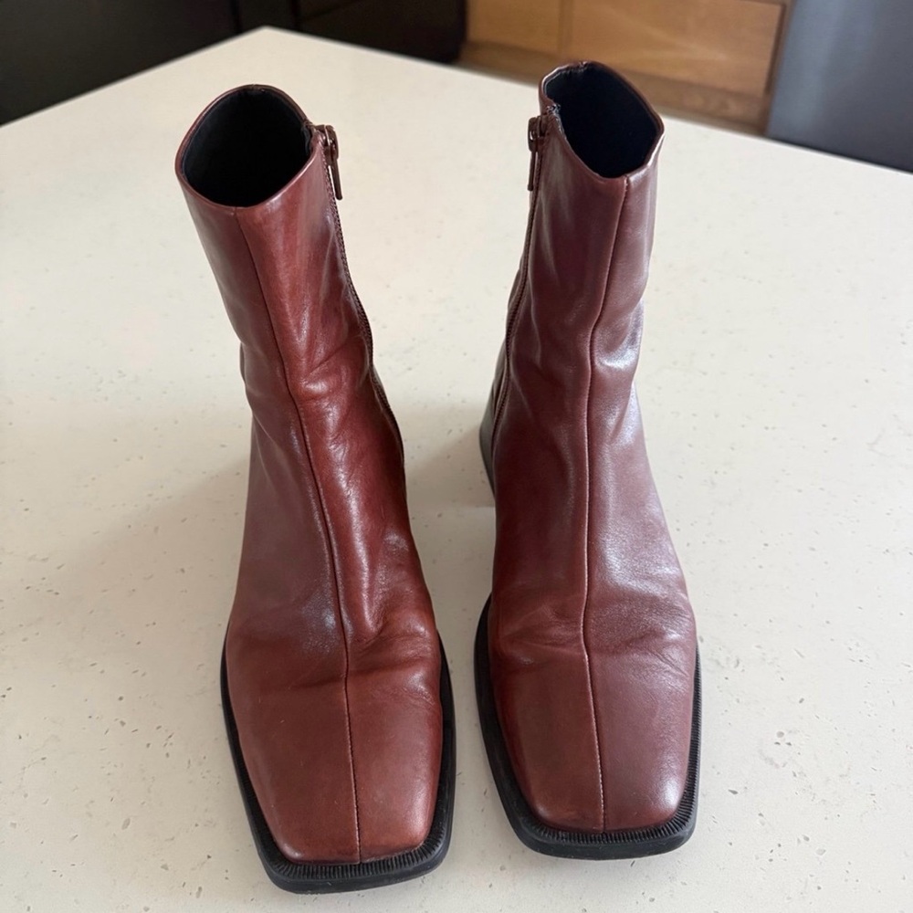 Brown Leather Square-Toe Boots
